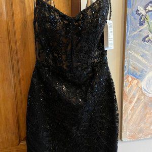 BLACK Sherri Hill Short Corset Lace Dress